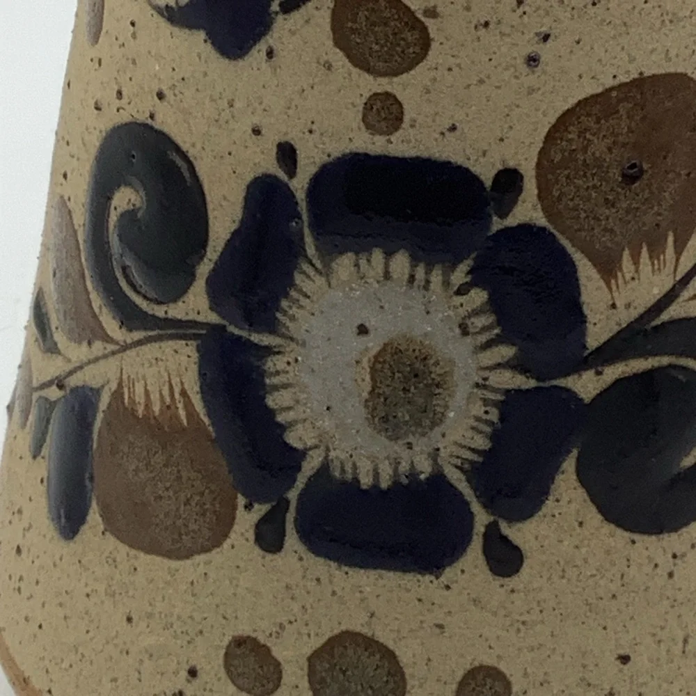 Handcrafted Mexican Tonala Pottery Vase with Floral Design